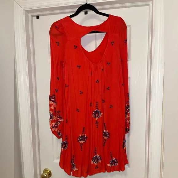 Free people orange long sleeve embroidered dress - Picture 3 of 4